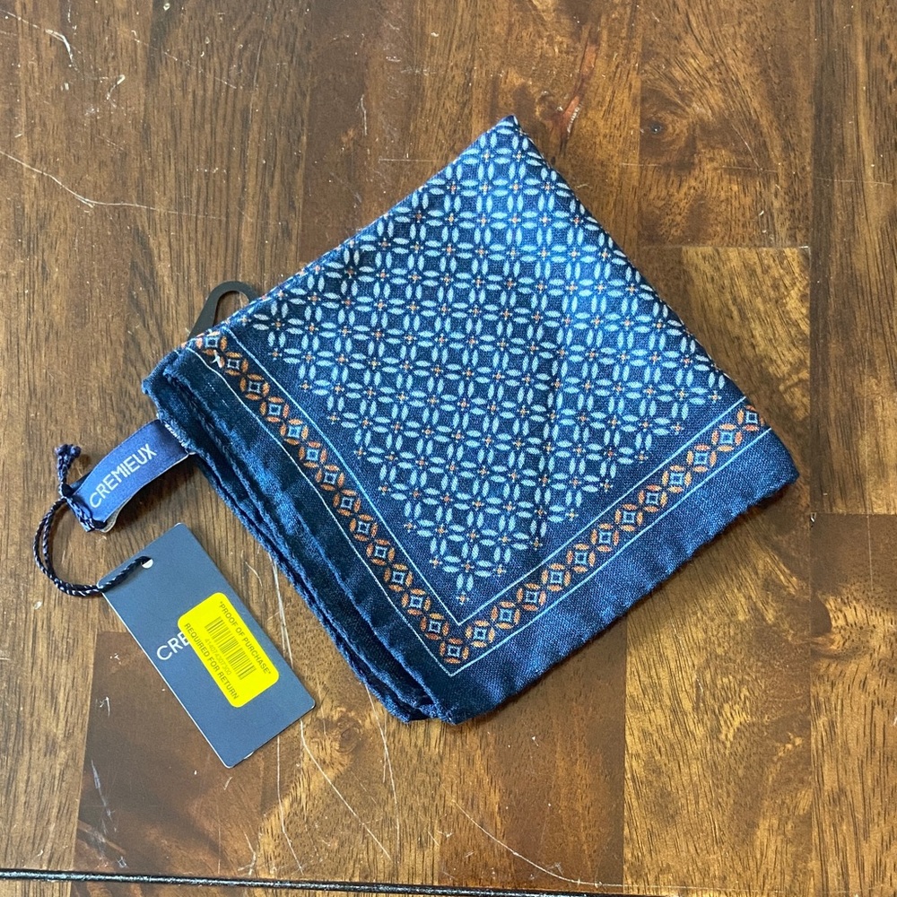 Daniel Cremieux Navy and Brown Geometric Wool Pocket Square